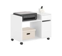 Printer Stand with Storage Mobile Office Cabinet on Wheels File Cabinet with Drawer Door and Shelves,SoBuy ASK02-W White 72x40x54cm