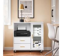 Sobuy Ask09-W, Home Office File Cabinet Printer Stand Storage Cabinet Side Cabinet On Wheels,white,w75Xd40Xh75.5