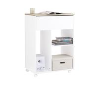 A4 Filing Cabinet End Table Printer Stand On Wheels With 3 Open Shelves and Drawer For Study Room,SoBuy ASK10-WN White+Natural 63x42x88cm