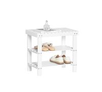 SoBuy® Bamboo 2 Tiers Shoe Rack Shoe Bench, Bathroom Shelf, 50cmx29cmx46cm, White, FSR02-K-W