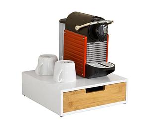 SoBuy Bamboo Coffee Pod Holder Drawer for Nespresso Vertuo, Dolce Gusto, Tassimo Pods - Compact Capsule Storage Box Organizer with Anti-slip Base for Coffee Station or Machine 31×30×10cm FRG179-WN