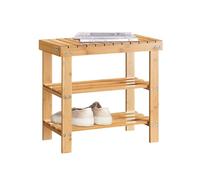SoBuy Bamboo Shoe Bench 50cm Wide with 2 Tier Rack for Hallway