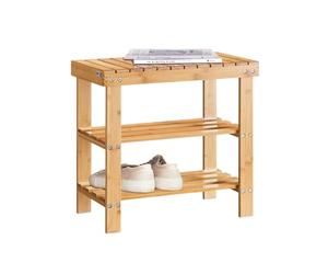 SoBuy Bamboo Shoe Bench 50cm Wide with 2 Tier Rack for Hallway