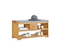 SoBuy® FSR75-N, Bamboo 2 Tiers Shoe Rack Shoe Bench with Seat Cushion, Hallway Shoe Storage Bench Organizer with Drawer