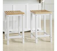 SoBuy Set of 2 Wooden Kitchen Breakfast Bar Stool, Kitchen Dining Stool White and Natural FST29-WNx2