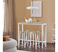 Sobuy Ogt22-Nw, Breakfast Bar And Stools Set 5-Piece Kitchen Dining Set With High Table & 4 Stools,w120Xd40Xh100