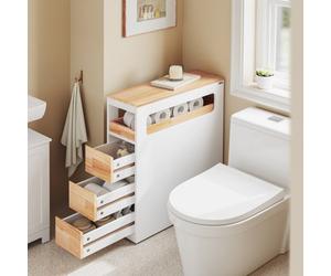 Sobuy Bathroom Side Cabinet With 4 Drawers And Wheels 25.6X9.1X32.3 Inch Load Capacity 40 Kg Bzr54-Iii-Nw - White