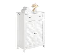 SoBuy Bathroom Storage Cabinet 60cm Wide with Magnetic Louvered Doors | Freestanding Bathroom Cabinet with Drawer, Moisture Resistant Cupboard for Small Spaces, White, W60xD35xH87cm, FRG238-W