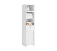 SoBuy Bathroom Storage Cabinet Tall Slim Freestanding Bathroom Unit with Door and 3 Open Shelves, Narrow Cupboard with 1 Drawer for Toilet, Bedroom, Hallway 40x161x35 cm BZR17-W
