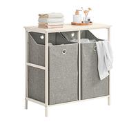 SoBuy Bathroom Storage Cabinet with 2 Foldable Laundry Baskets, Slim Bathroom Cabinet with Carbonized Bamboo Shelves and MDF Top - Compact Size 77x38x80 cm Ideal for Small Bathrooms BZR57-WW