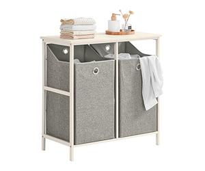 SoBuy Bathroom Storage Cabinet with 2 Foldable Laundry Baskets, Slim Bathroom Cabinet with Carbonized Bamboo Shelves and MDF Top - Compact Size 77x38x80 cm Ideal for Small Bathrooms BZR57-W
