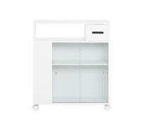 Sobuy Bathroom Storage Cabinet With 2 Sliding Glass Doors Toilet Paper Roll Holder On Wheels White