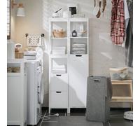 SoBuy Bathroom Tall Cabinet - Pull-Out Laundry Basket - Modern in White SoBuy White