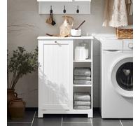 SoBuy Bathroom Tall Cabinet - Sliding Door & Laundry Hamper in White SoBuy White