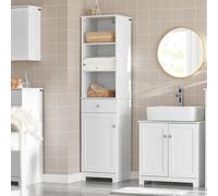 SoBuy Bathroom Tall Freestanding Cabinet 5 Shelves 1 Drawer 1 Door - H161cm in White SoBuy White