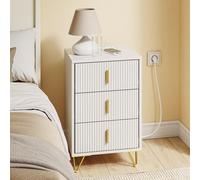 Sobuy Bedside Tabel 3 Drawers Nightstand With Wireless Charging Power Outlet Fbt115-L-E-W - White