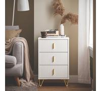 SoBuy Bedside Table 3 Drawer - Nightstand Ribbed Front & Gold Handles - H63cm in White SoBuy White
