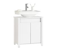 SoBuy BZR101-W, Bathroom Under Sink Cabinet - Compact Sink Cabinet with Doors, Adjustable Shelf & Pipe Cover - Small Bathroom Storage Unit, White,