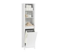 SoBuy BZR102-W, Bathroom Tall Cabinet with Laundry Basket - Narrow Bathroom Storage Cabinet with Folding Laundry Bag, Space-Saving Storage Cupboard