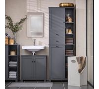 SoBuy Grey Bathroom Tall Storage Cabinet with Laundry Basket