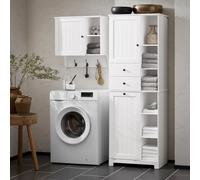 Sobuy Bzr104-W,tall Bathroom Storage Cabinet With Laundry Basket Slim Freestanding Bathroom Unit Narrow Storage Cupboard