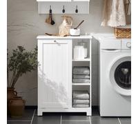 SoBuy Laundry Cabinet Storage Cabinet with Laundry Basket,BZR105-W White