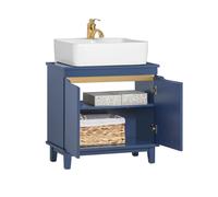 SoBuy BZR113-B, Under Sink Bathroom Cabinet - Bathroom Cupboard with Doors, Slim Storage Unit for Small Spaces in Wood, Blue, 60 x 59 x 30 cm