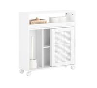 SoBuy BZR119-W, Bathroom Storage Cabinet with 2 Sliding Doors, Toilet Paper Roll Holder, White
