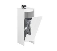 SoBuy BZR154-W, Slim Bathroom Storage Cabinet with Laundry Basket - White Narrow Bathroom Unit with Flip-Down Door, Freestanding Small Cupboard for
