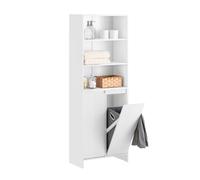 SoBuy BZR155-W, Tall Bathroom Storage Cabinet with Laundry Basket - Slim Free Standing Bathroom Unit with Doors & Open Shelves, White 60x30x171cm