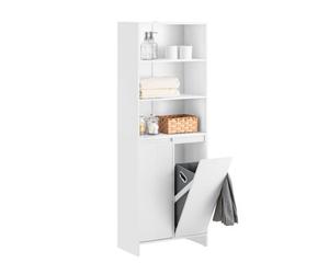 Sobuy Bzr155-W,tall Bathroom Storage Cabinet With Laundry Basket Slim Free Standing With Doors & Open Shelves,white