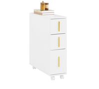 SoBuy BZR183-W, Slim Bathroom Cabinet on Wheels Toilet Paper Roll Holder Cabinet with 3 Drawers, White