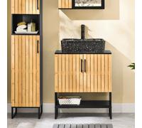 Sobuy Bzr202-Sch,bathroom Under Sink Cabinet With Bamboo Doors Metal Feet For Small Space Storage,black,w60Xd30Xh70.5