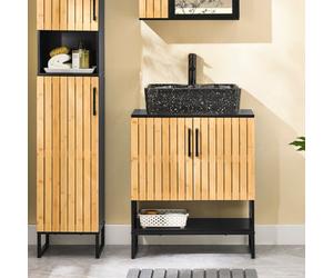 Sobuy Bzr202-Sch,bathroom Under Sink Cabinet With Bamboo Doors Metal Feet For Small Space Storage,black,w60Xd30Xh70.5