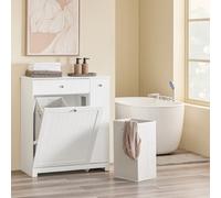 Sobuy Bzr214-W, Tall Slim Bathroom Storage Cabinet With 1 Drawer & 2 Laundry Hampers And Side Pull-Out Shelf,white