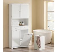 SoBuy Tall Slim Bathroom Cabinet with 2 Hampers & Drawers