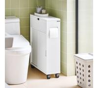 Sobuy Bzr31-W, Slim Bathroom Cabinet On Wheels Narrow Bathroom Storage Uint Storage Cupboard Toilet Paper Holder