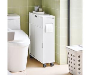 Sobuy Bzr31-W,slim Bathroom Cabinet On Wheels Narrow Storage Uint Storage Cupboard Toilet Paper Holder,white,w50Xd17Xh67