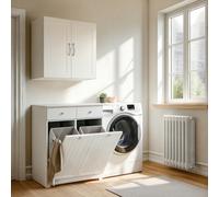 Sobuy Bzr33-Ii-W,bathroom Cabinet With Laundry Basket And 2 Drawers 78X38X90Cm Functional ,white,w100Xd46Xh90