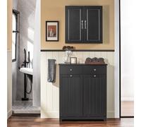 Sobuy Bzr33-Sch, 2 Drawers 2 Doors Laundry Cabinet Laundry Chest With Laundry Baskets, Black,w78Xd38Xh90