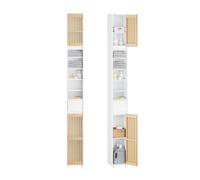 SoBuy BZR34-BW, Bathroom Tall Cabinet 20cm, Slim Freestanding Bathroom Storage Unit with Adjustable Shelves and Bamboo Doors, Space-Saving Storage Cup