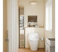 Sobuy Bzr34-Bw, Tall Bathroom Cabinet Cupboard Bathroom Storage Cabinet Water-Resistant Mdf With Bamboo Slatted Doors,white