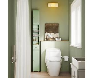 Sobuy Bzr34-Ii-Gr,tall Bathroom Storage Cabinet - Slim Bathroom Unit,compact Bathroom Furniture,light Green,w20Xd20Xh180