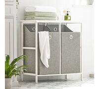 SoBuy Bathroom Storage Cabinet with 2 Foldable Laundry Baskets, Slim Bathroom Cabinet with Carbonized Bamboo Shelves and MDF Top - Compact Size 77x38x80 cm Ideal for Small Bathrooms BZR57-W