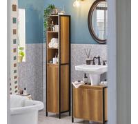 Sobuy Tall Bathroom Storage Cabinet With 3 Shelves And 1 Door Brown Wood