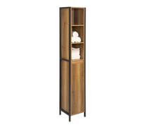SoBuy BZR62-PF, Tall Slim Bathroom Storage Cabinet with 3 Open Shelves and 1 Door - Freestanding Narrow Bathroom Unit, Industrial Wood Look, 30x168x