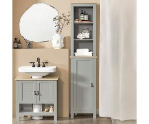 Sobuy Bzr68-Hg, Bathroom Tall Cabinet Cupboard Bathroom Storage Cabinet, Grey,w39Xd30Xh168