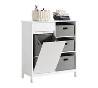 SoBuy BZR77-W, Laundry Cabinet - Freestanding Bathroom Cabinet with Laundry Basket - Space-Saving Bathroom Storage Uint with Drawers - Storage C