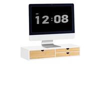 SoBuy Computer Screen Monitor Stand Monitor Riser Desk Organizer with 3 Drawers White and Natural W60 x D22 x H11cm BBF11-WN