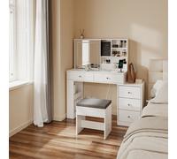 Sobuy Dressing Table With 5 Drawers, Led Mirror, Power Outlets, 47.2X15.7X50 Inch Fwt114-E-W - White